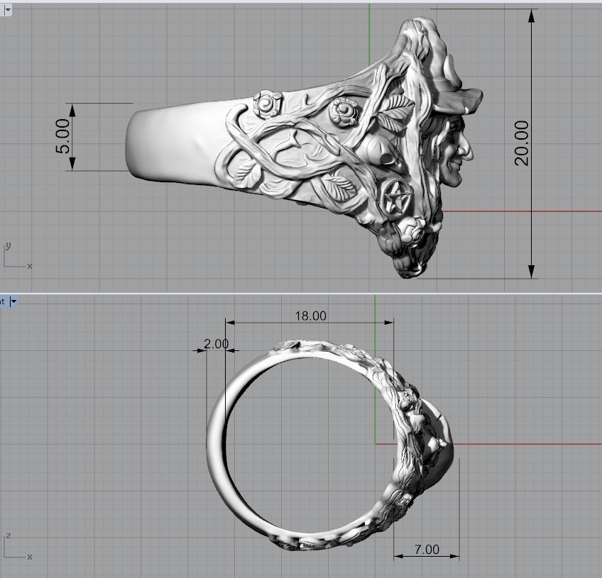 Gothic Witch Head Ring with Pentagrams and Skulls — view 5