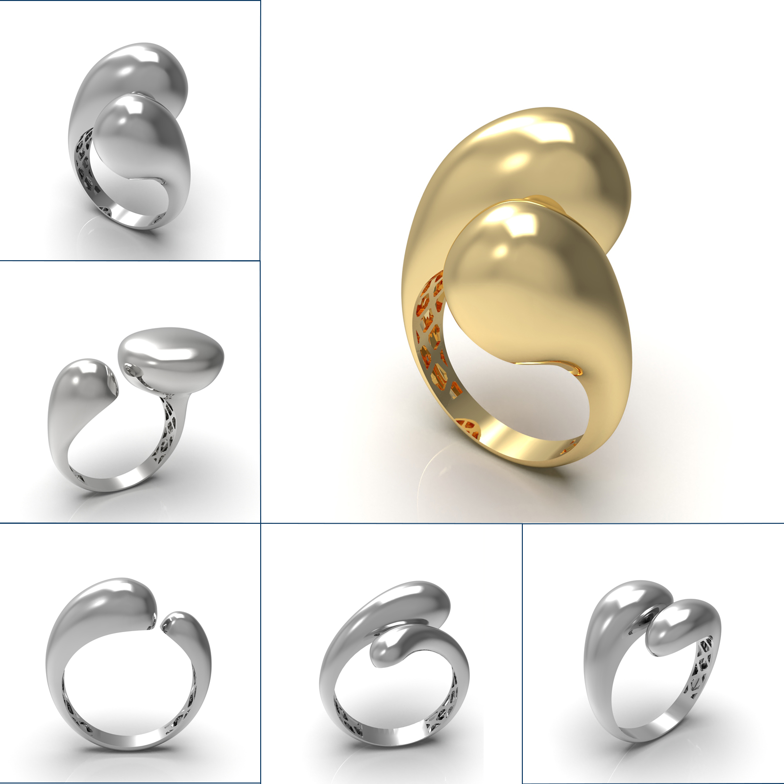 Chunky stone-free rings with light weight 3D print model — view 1