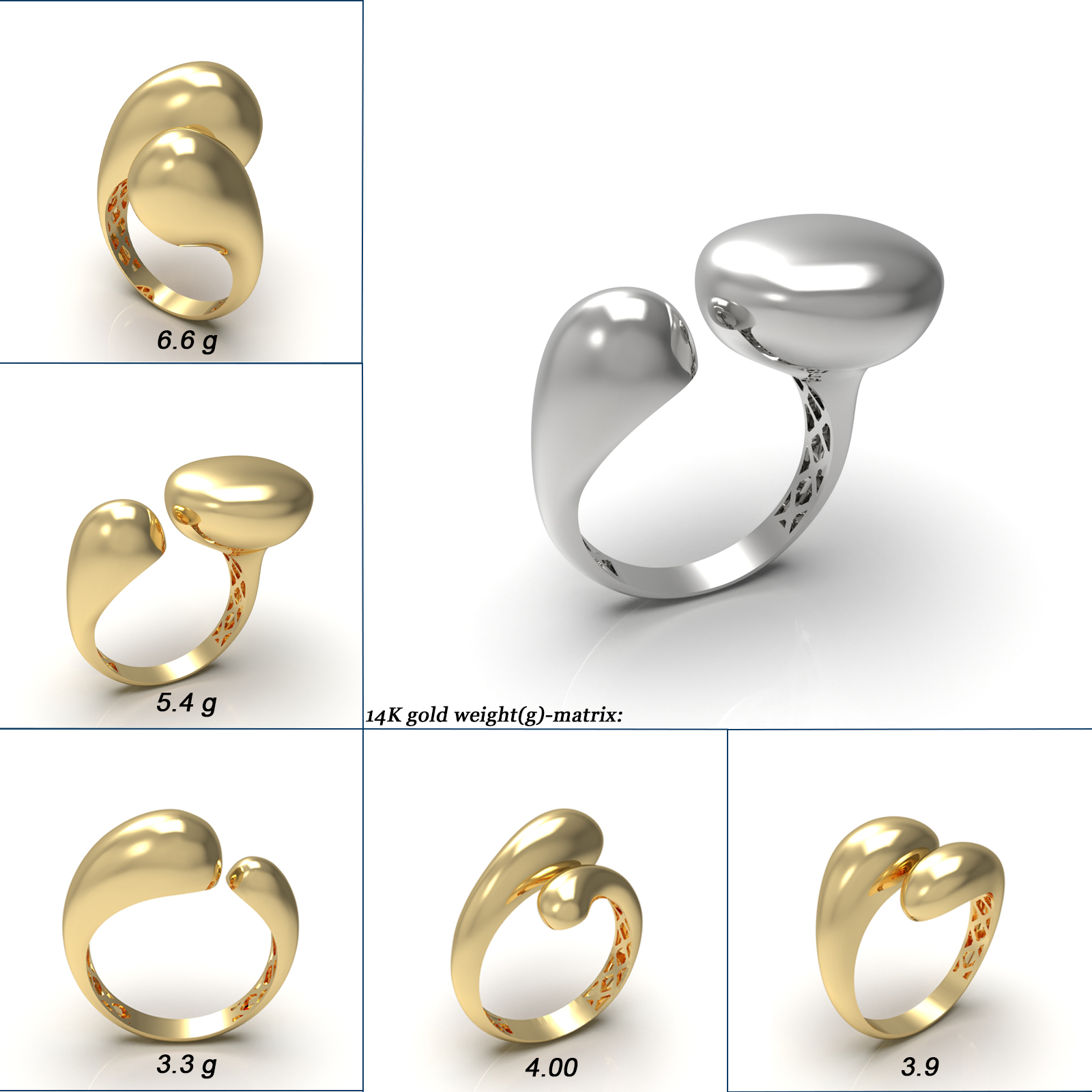 Chunky stone-free rings with light weight 3D print model — view 2