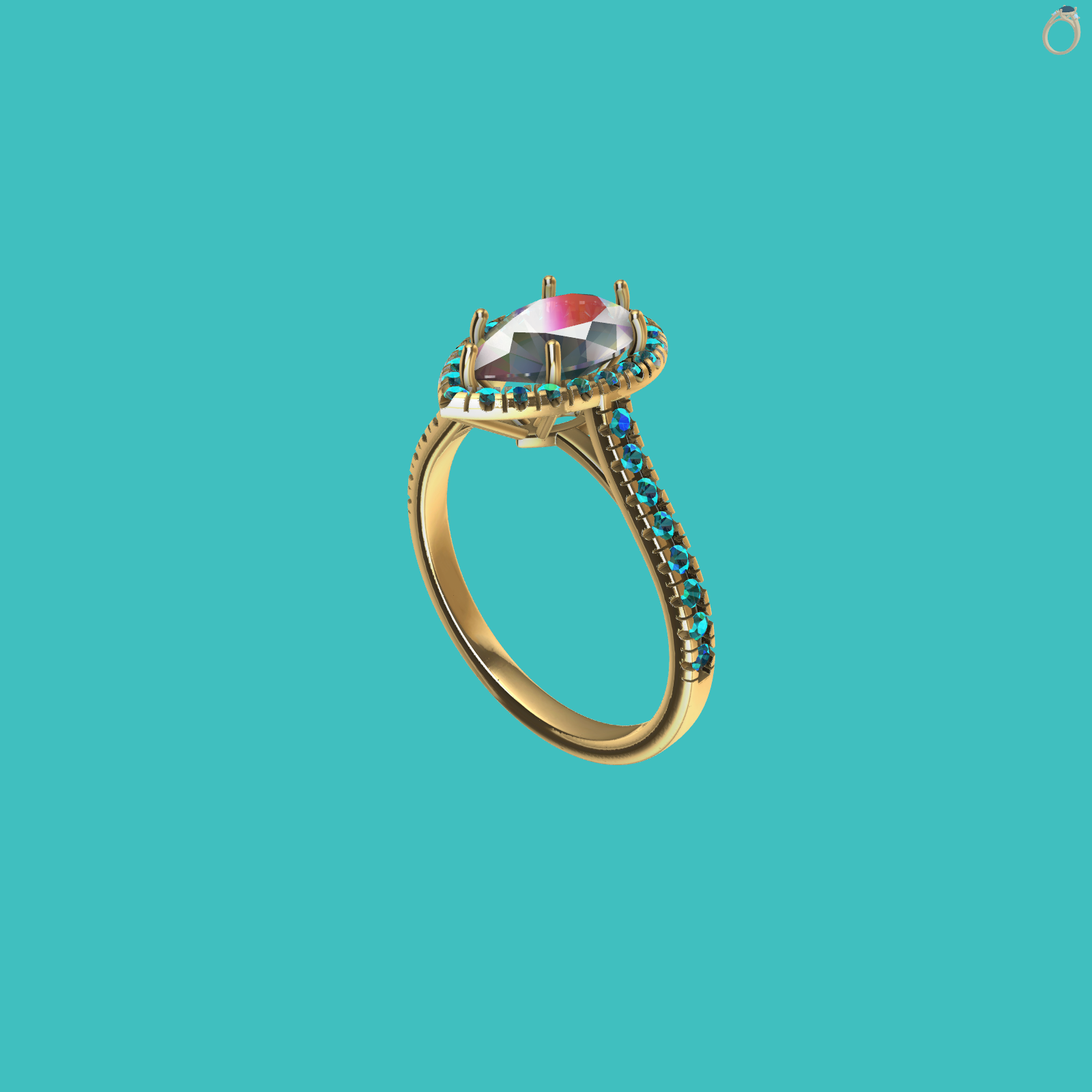 Pear Halo Cathedral Split Shank Ring — view 2