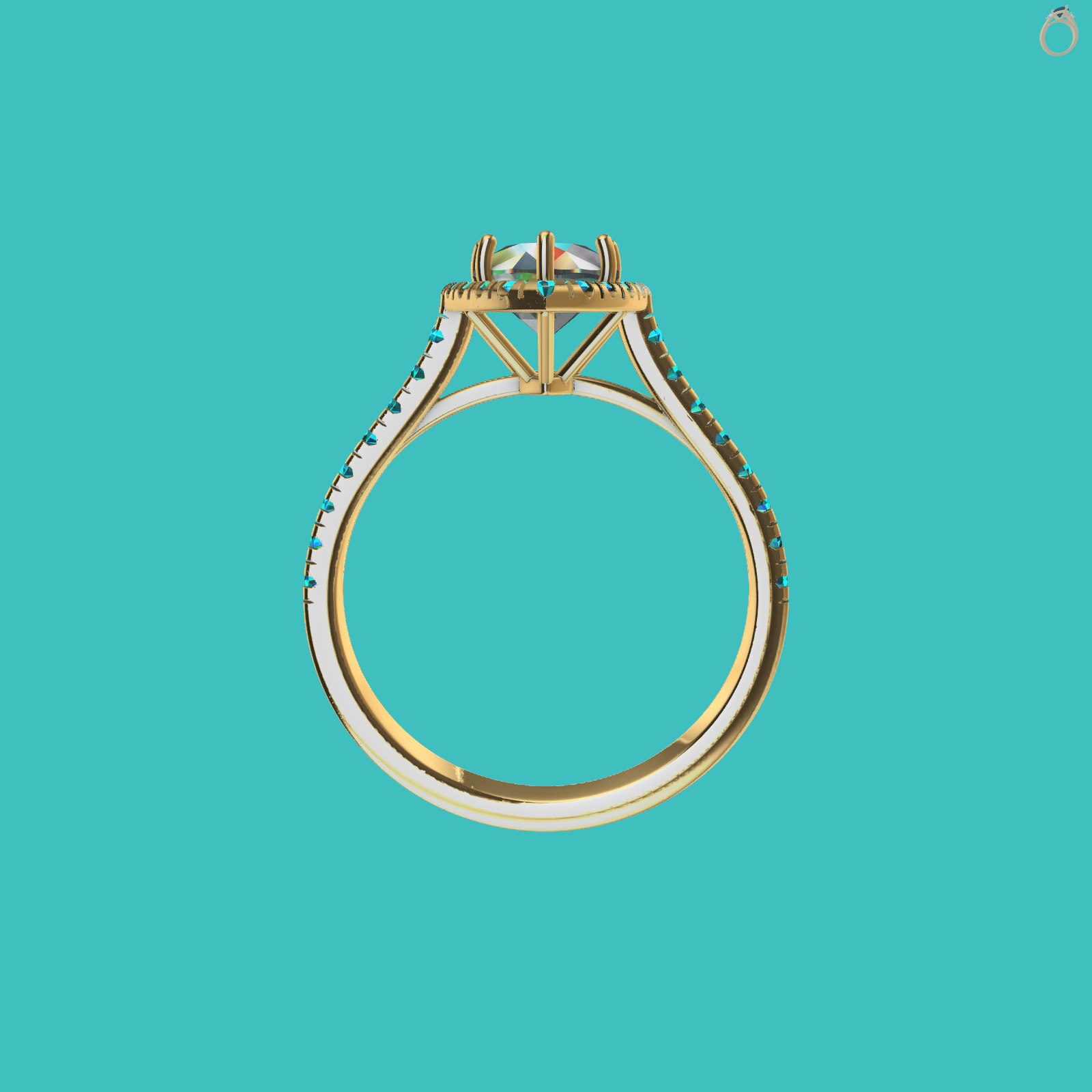 Pear Halo Cathedral Split Shank Ring — view 8