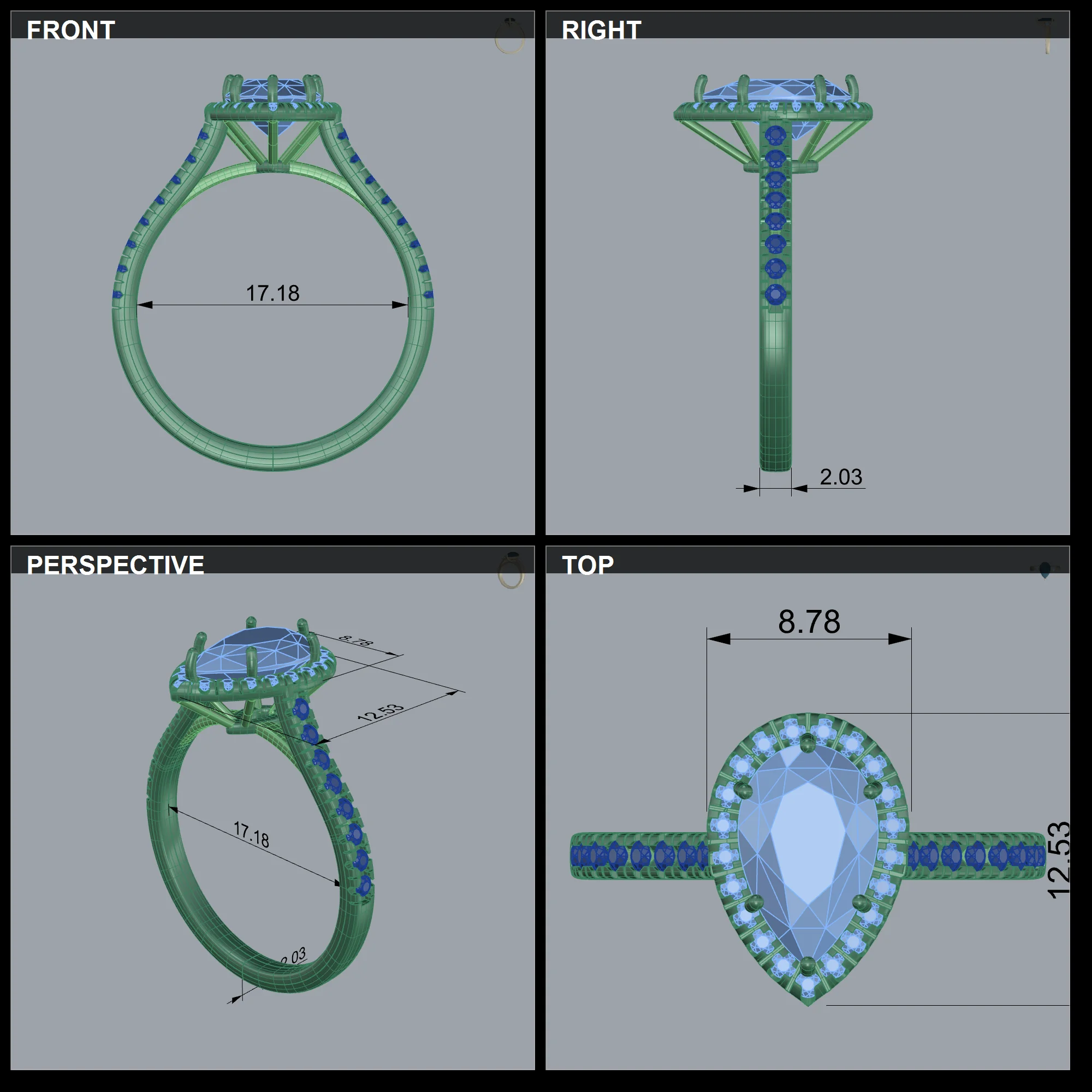 Pear Halo Cathedral Split Shank Ring — view 3