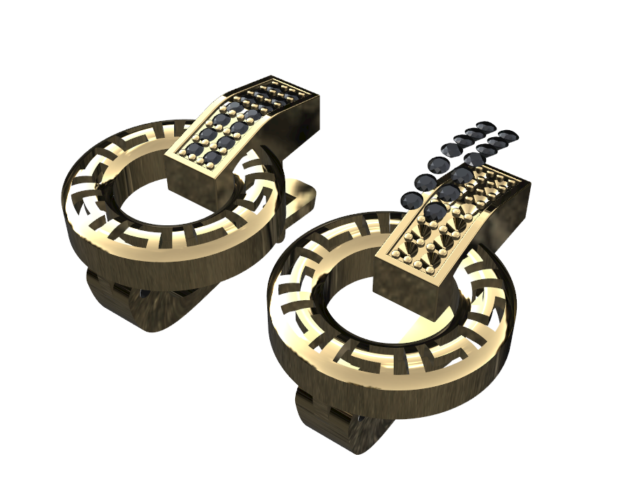 Meander Pattern Gold Pave Leverback Earrings — view 4
