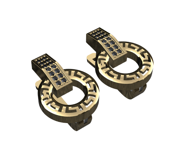 Meander Pattern Gold Pave Leverback Earrings — view 2