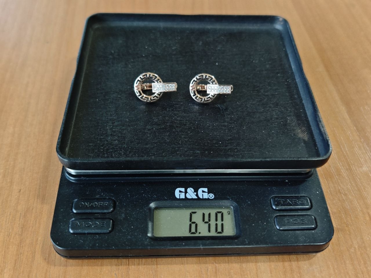 Meander Pattern Gold Pave Leverback Earrings — view 7