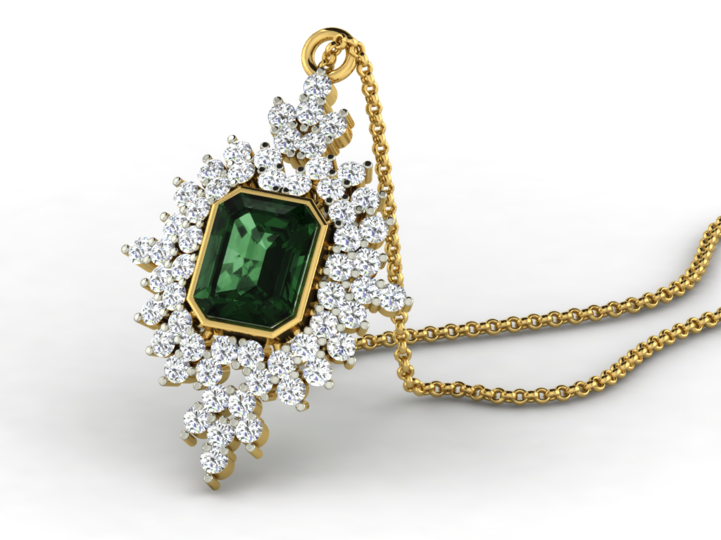 Vintage Style Emerald-Cut Gemstone Starburst Cluster Pendant — view 1