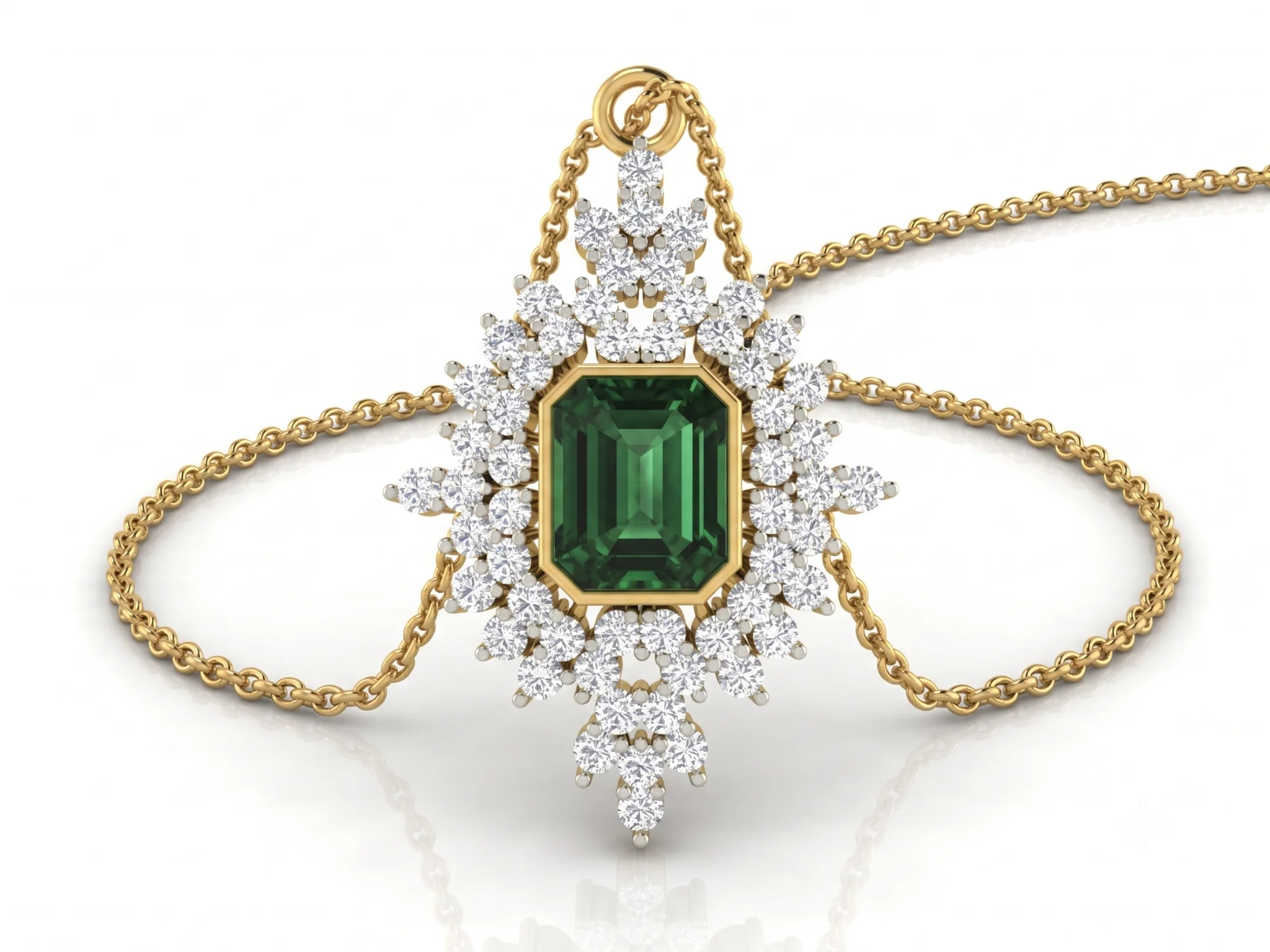 Vintage Style Emerald-Cut Gemstone Starburst Cluster Pendant — view 2