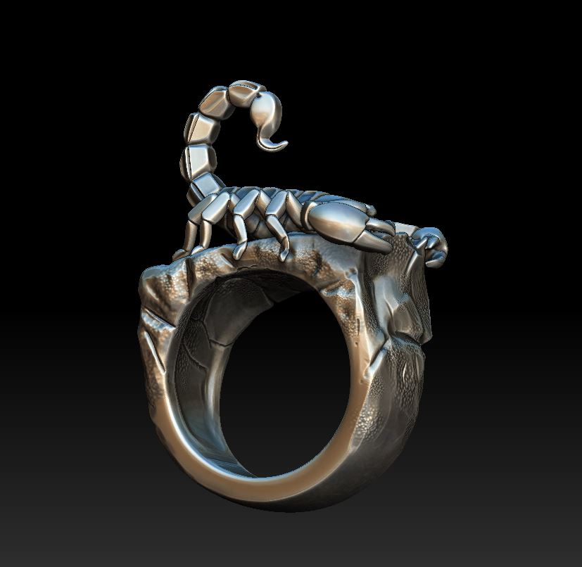Detailed Sculptural Scorpion on Rock Ring — view 7