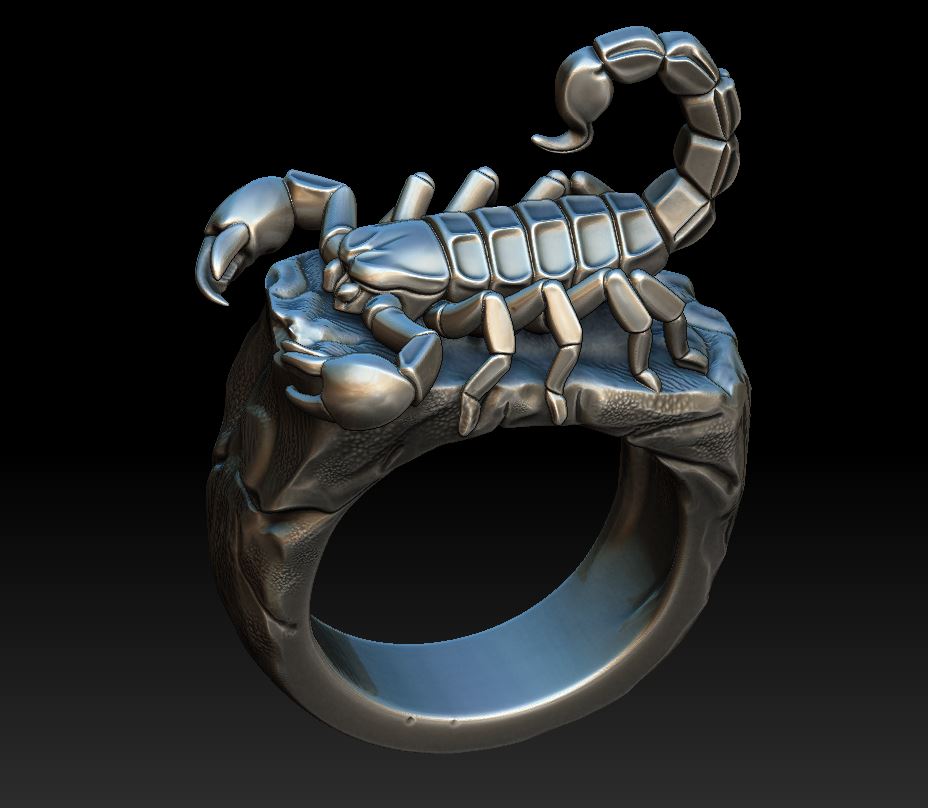 Detailed Sculptural Scorpion on Rock Ring — view 8