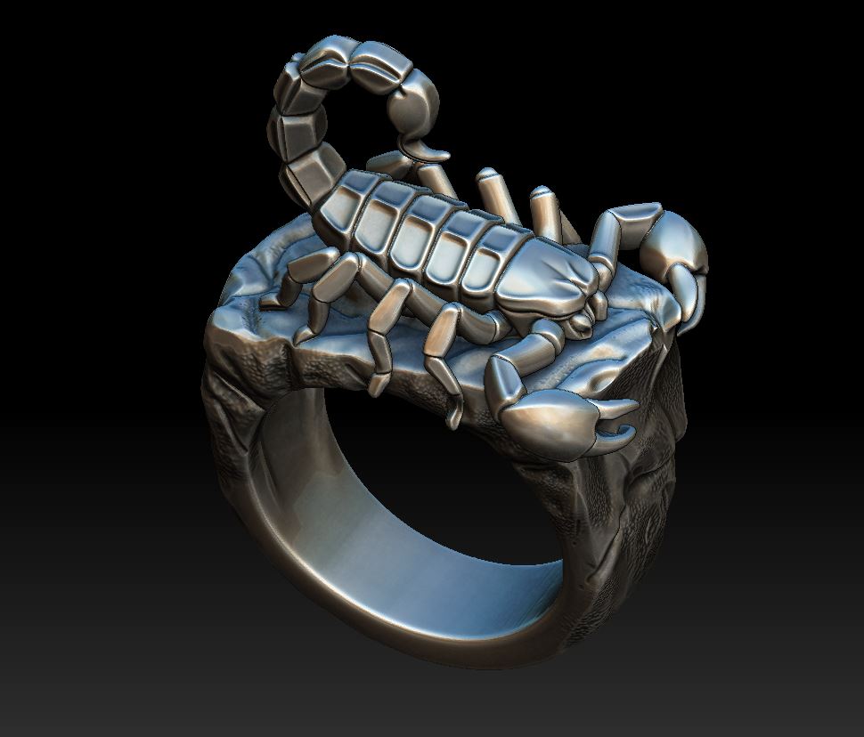 Detailed Sculptural Scorpion on Rock Ring — view 5