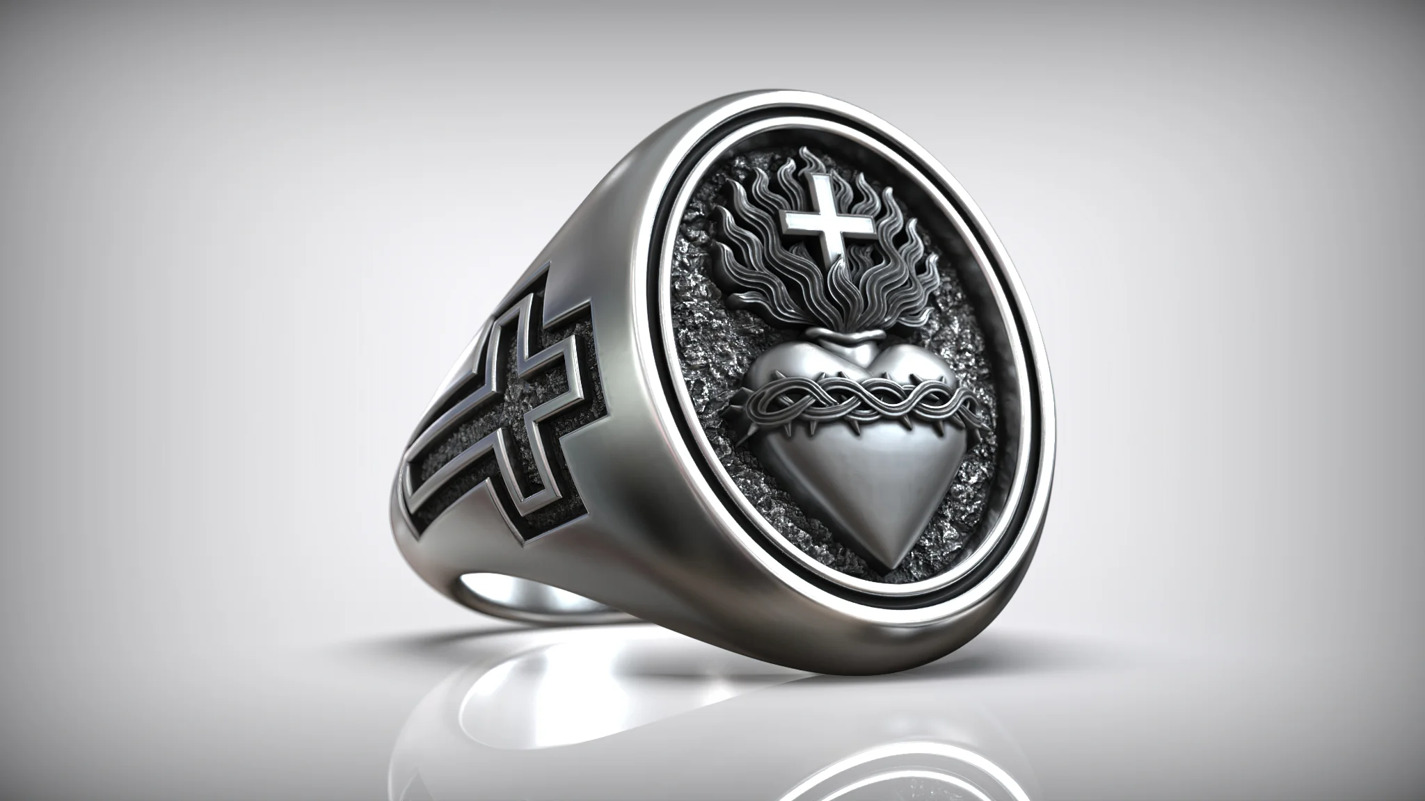 Sacred Heart Jesus Christian Cross Ring — view 2