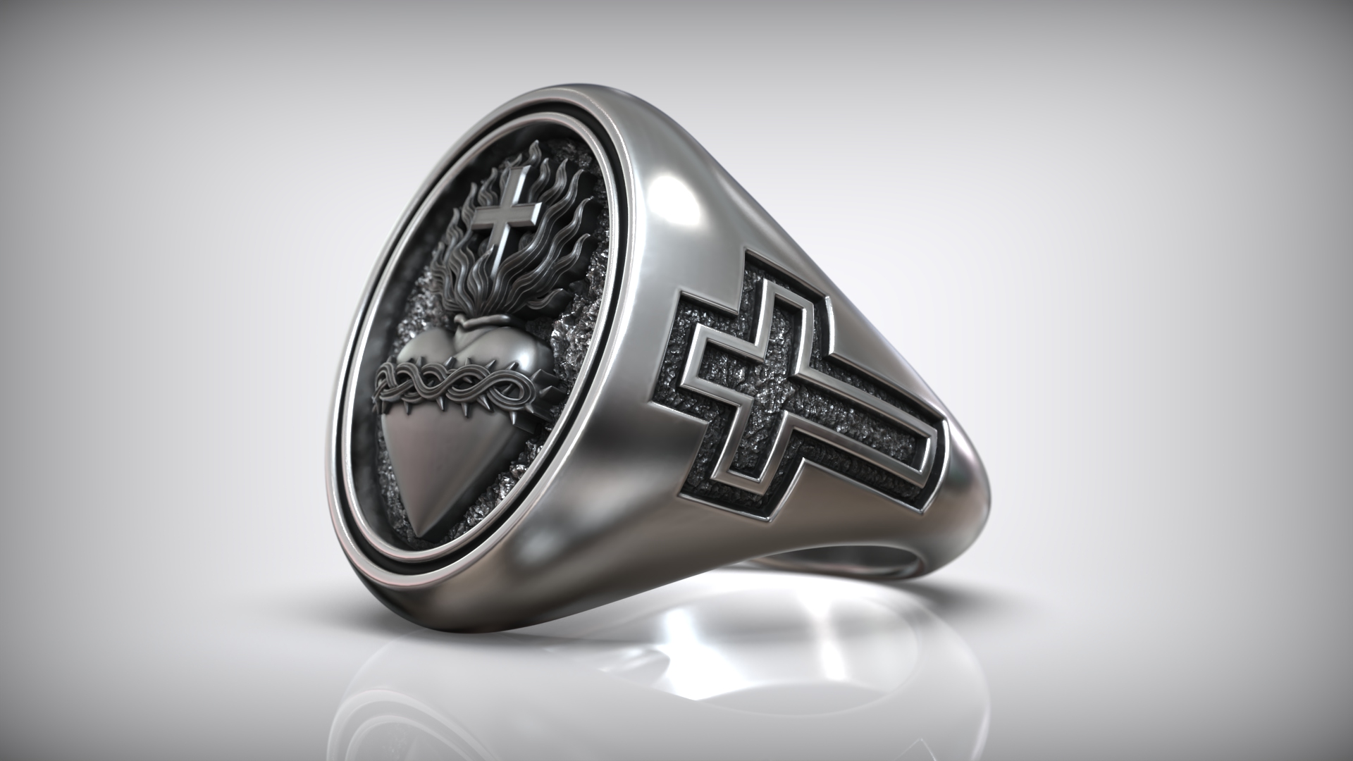 Sacred Heart Jesus Christian Cross Ring — view 5