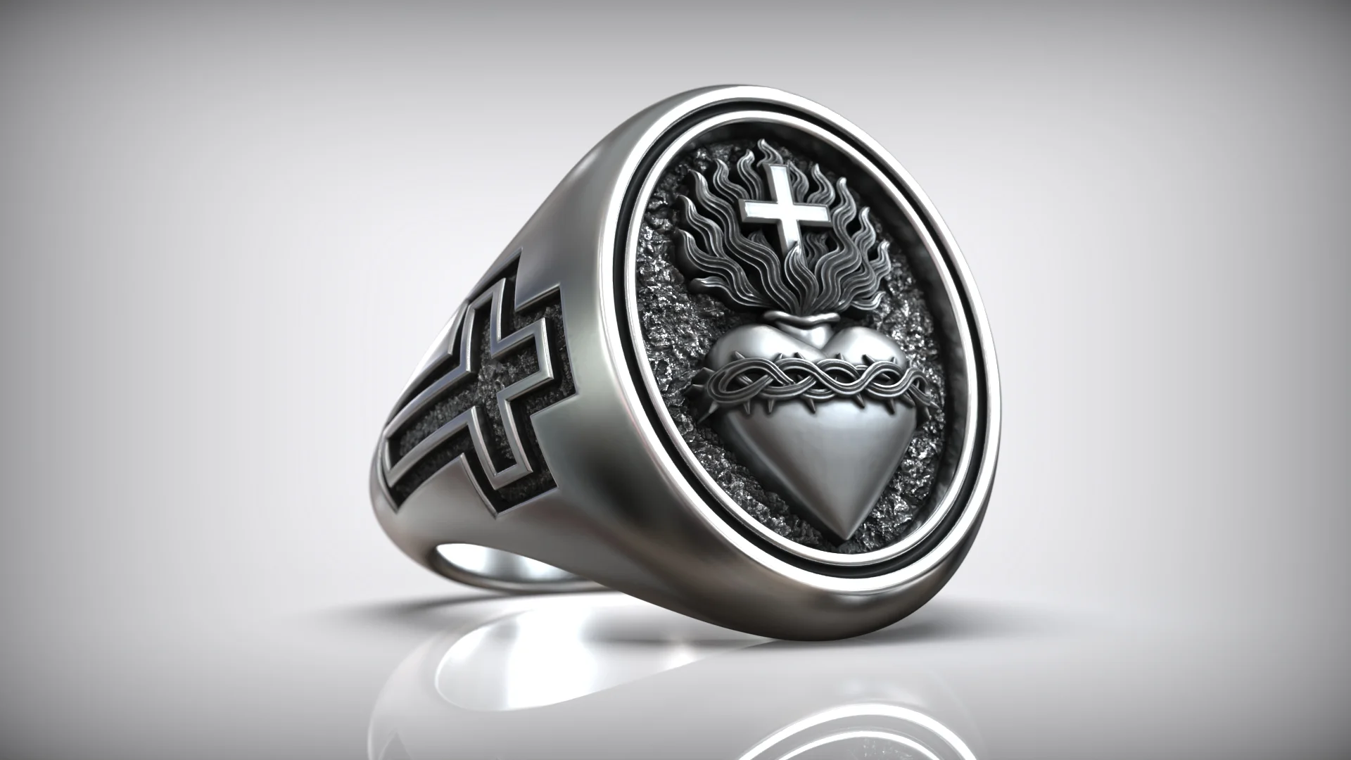 Sacred Heart Jesus Christian Cross Ring