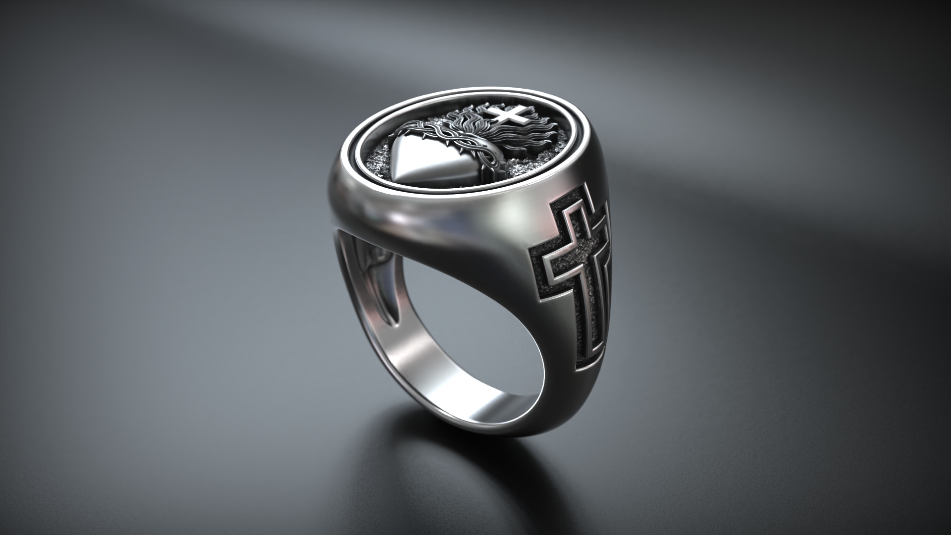 Sacred Heart Jesus Christian Cross Ring — view 7