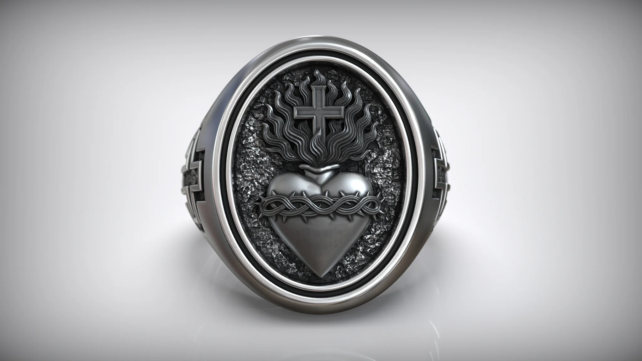 Sacred Heart Jesus Christian Cross Ring — view 4