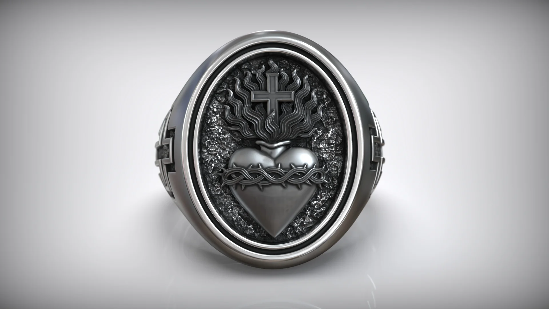 Sacred Heart Jesus Christian Cross Ring — view 3