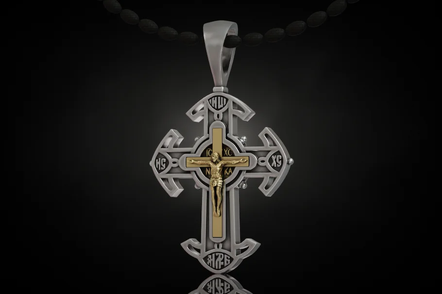 Orthodox Cross Pendant with Crucifix Figure — view 3