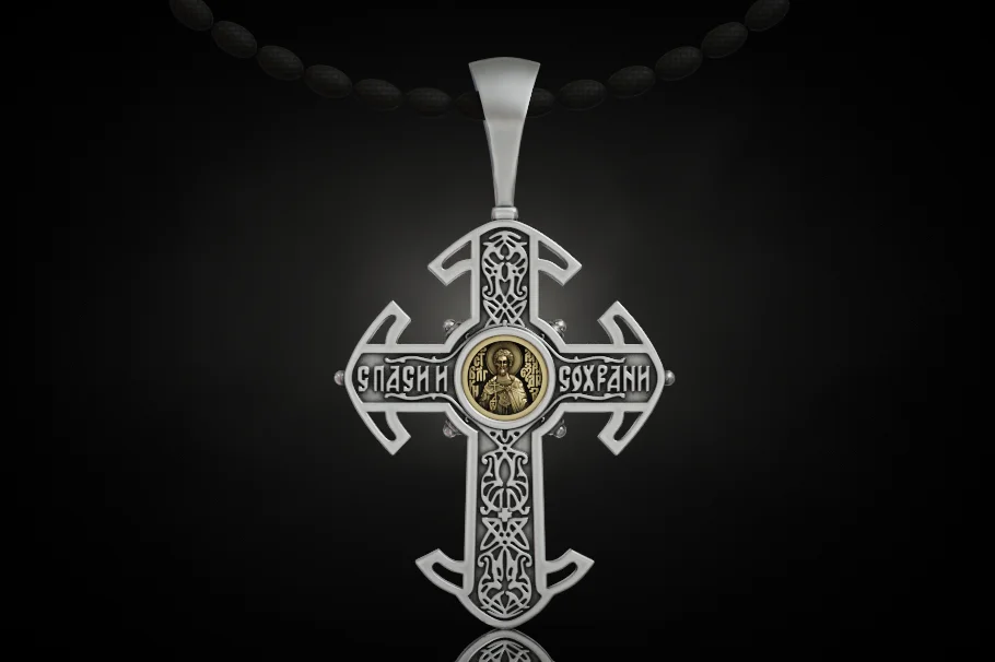 Orthodox Cross Pendant with Crucifix Figure — view 2