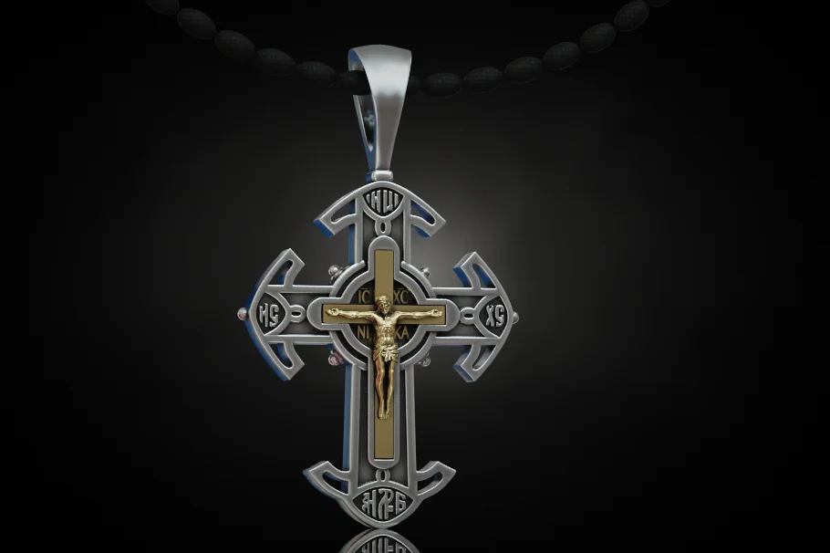 Orthodox Cross Pendant with Crucifix Figure