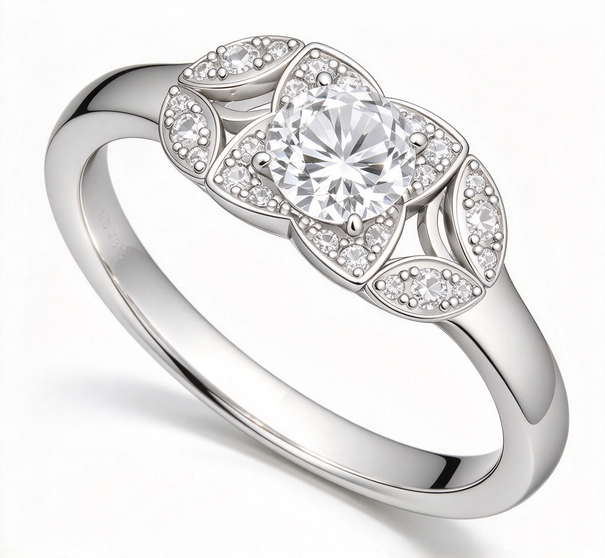 Quatrefoil Halo Ring with Leaf Split Shank — view 5