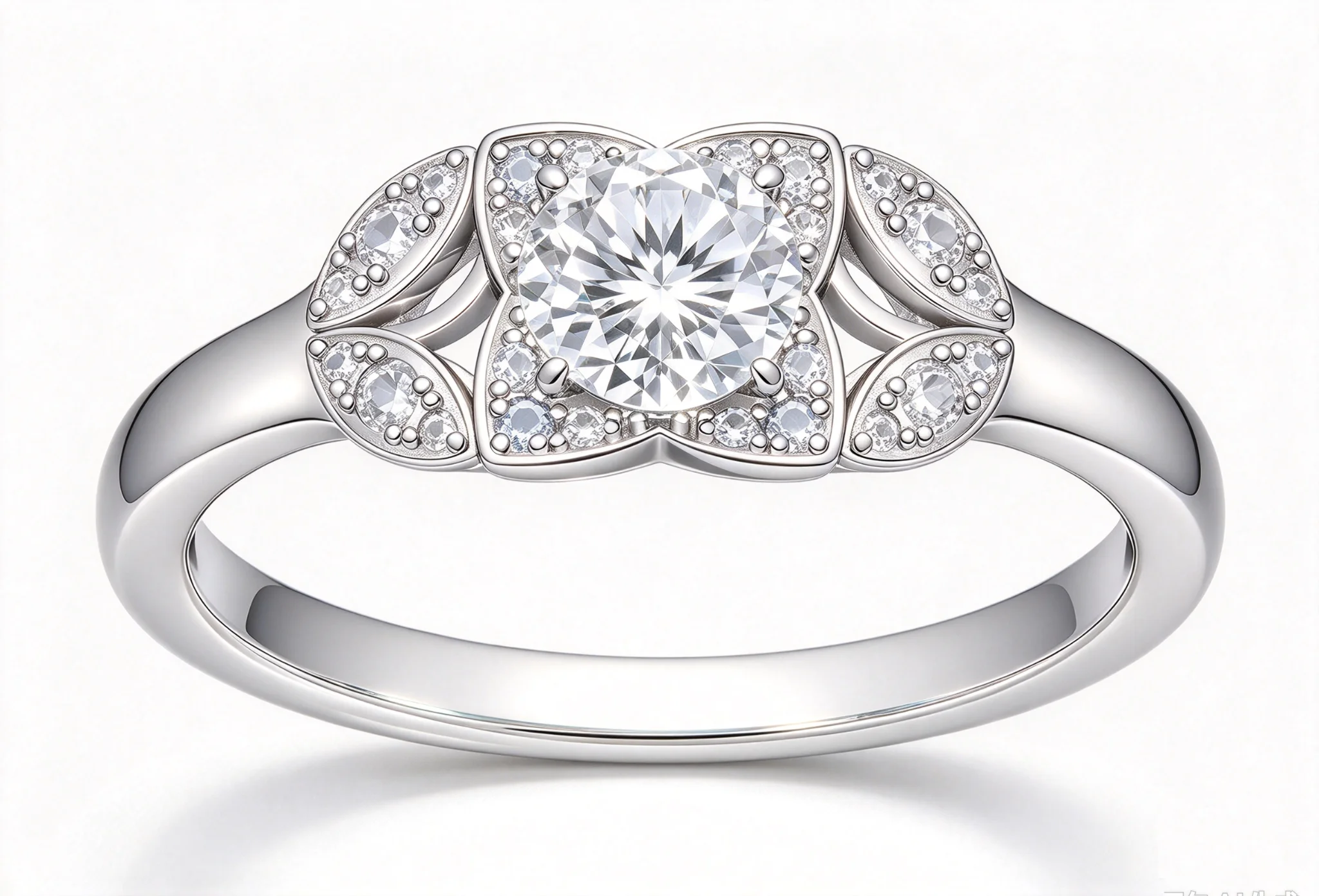 Quatrefoil Halo Ring with Leaf Split Shank — view 6