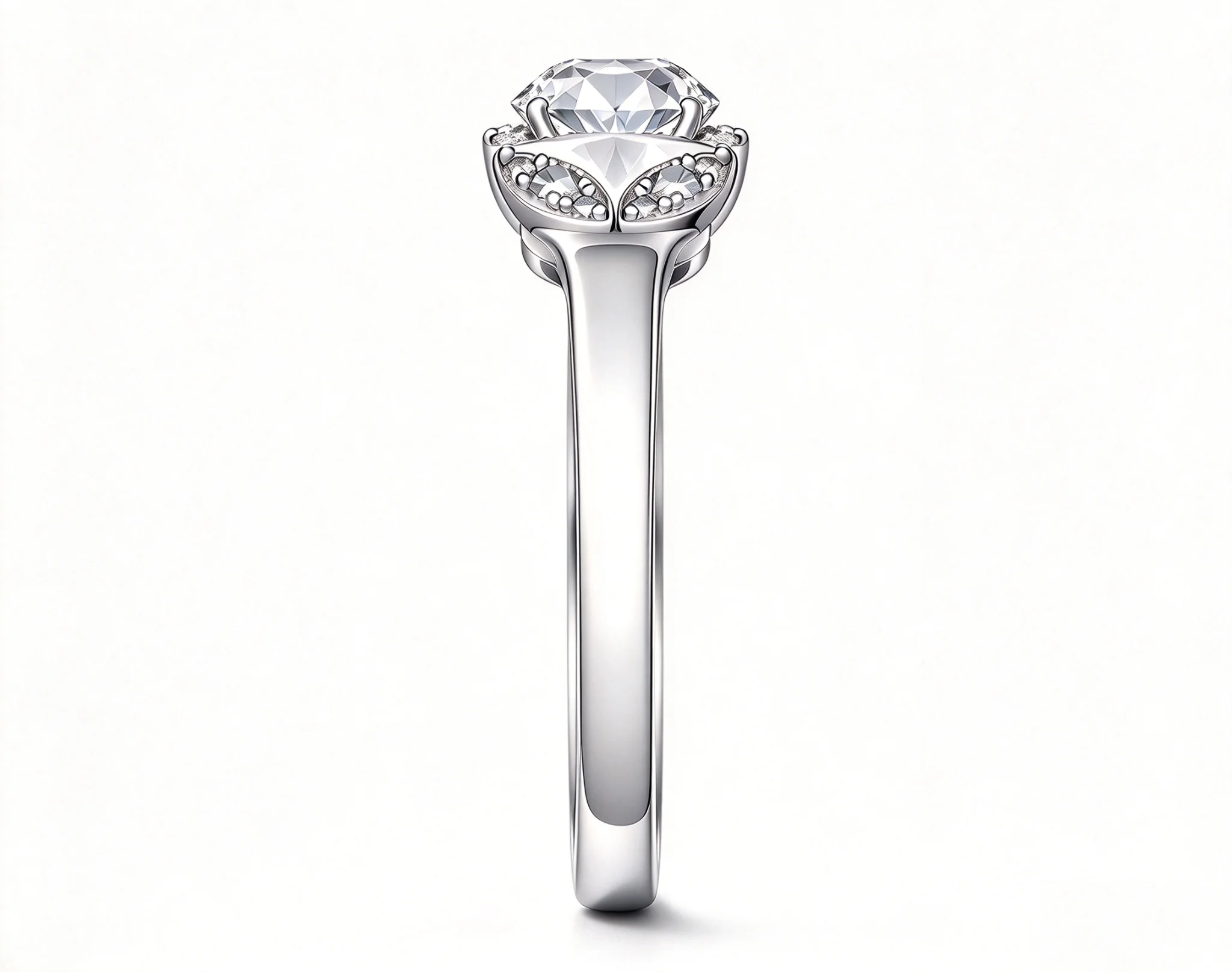 Quatrefoil Halo Ring with Leaf Split Shank — view 3