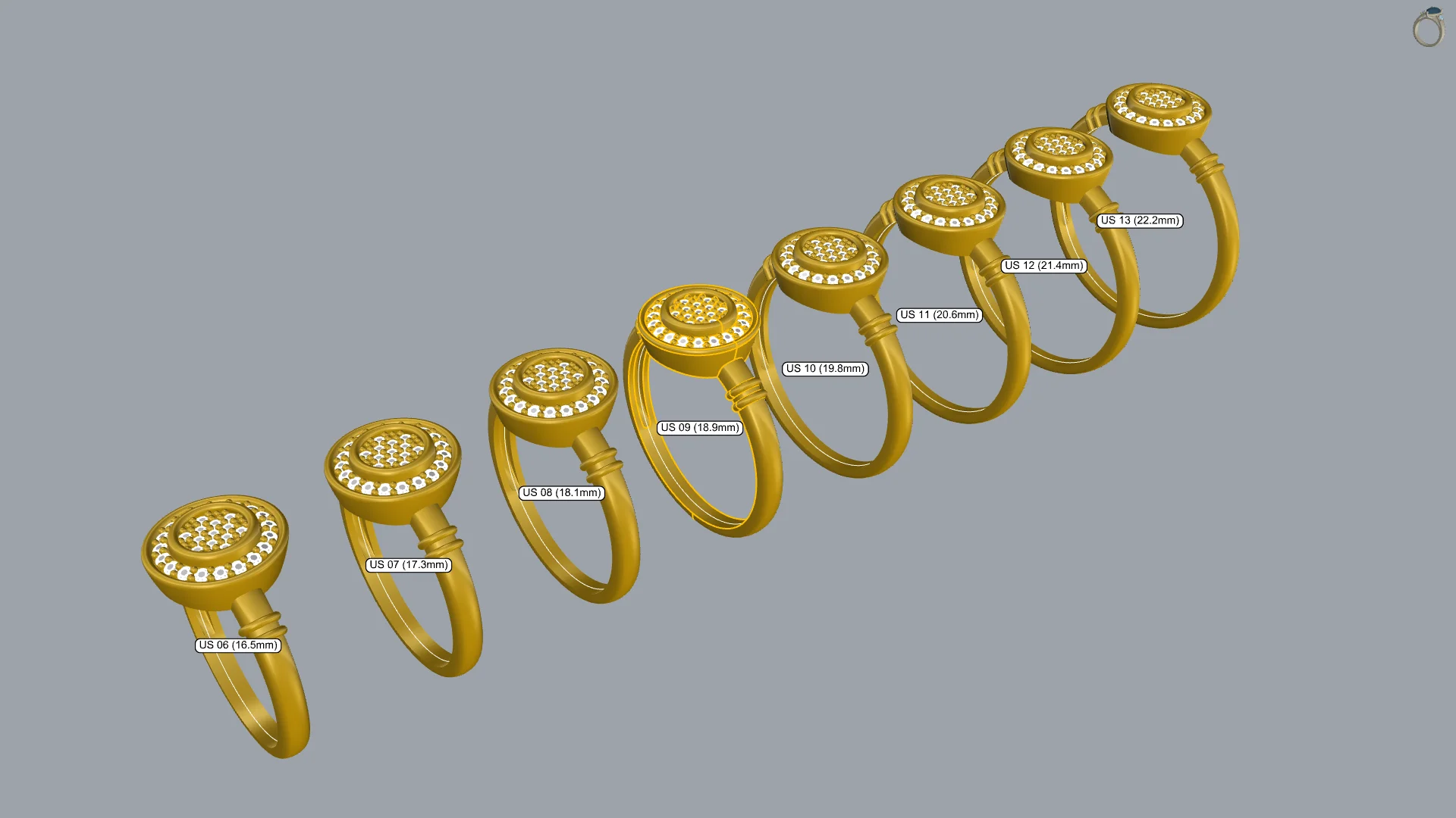 Concentric Pavé Halo Ring Jewelry CAD 3D Model — view 6