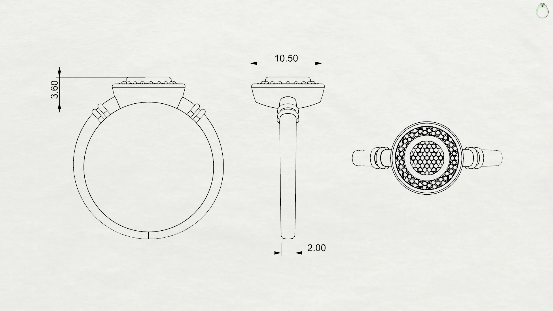 Concentric Pavé Halo Ring Jewelry CAD 3D Model — view 8