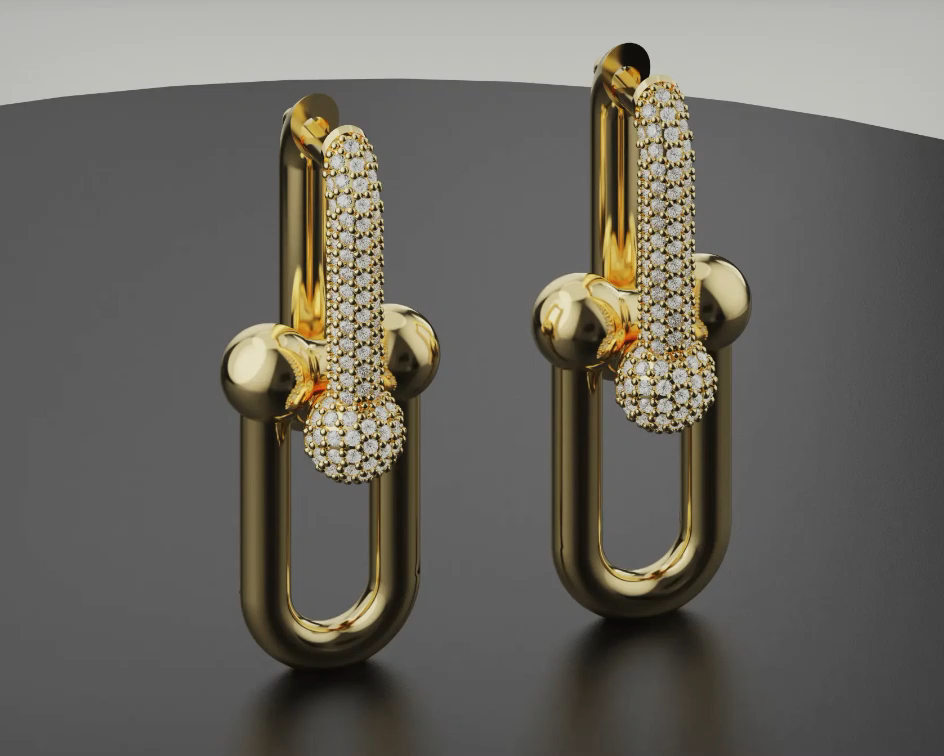 Pavé Phallus U-Link Drop Earrings light weigth 