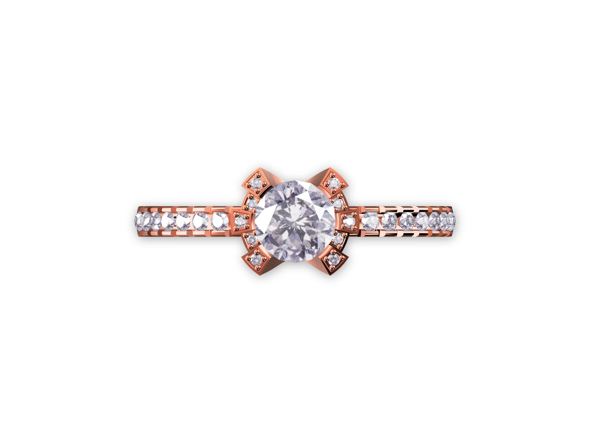 Solitaire Ring with Accent Prongs and Pave Shoulders — view 3