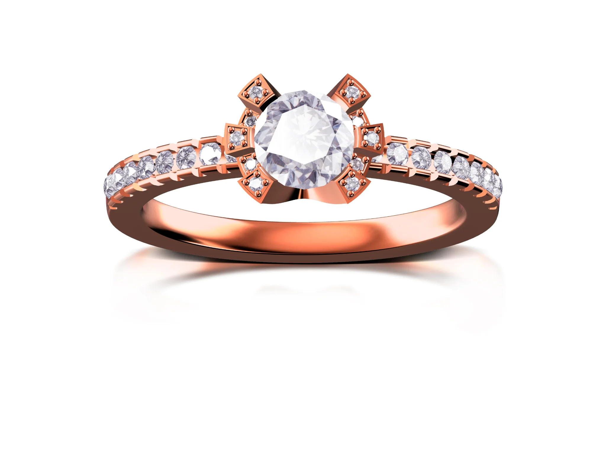 Solitaire Ring with Accent Prongs and Pave Shoulders — view 8