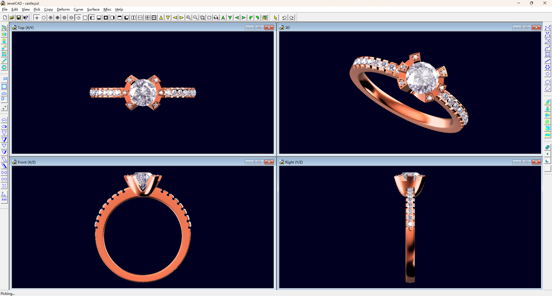 Solitaire Ring with Accent Prongs and Pave Shoulders — view 1