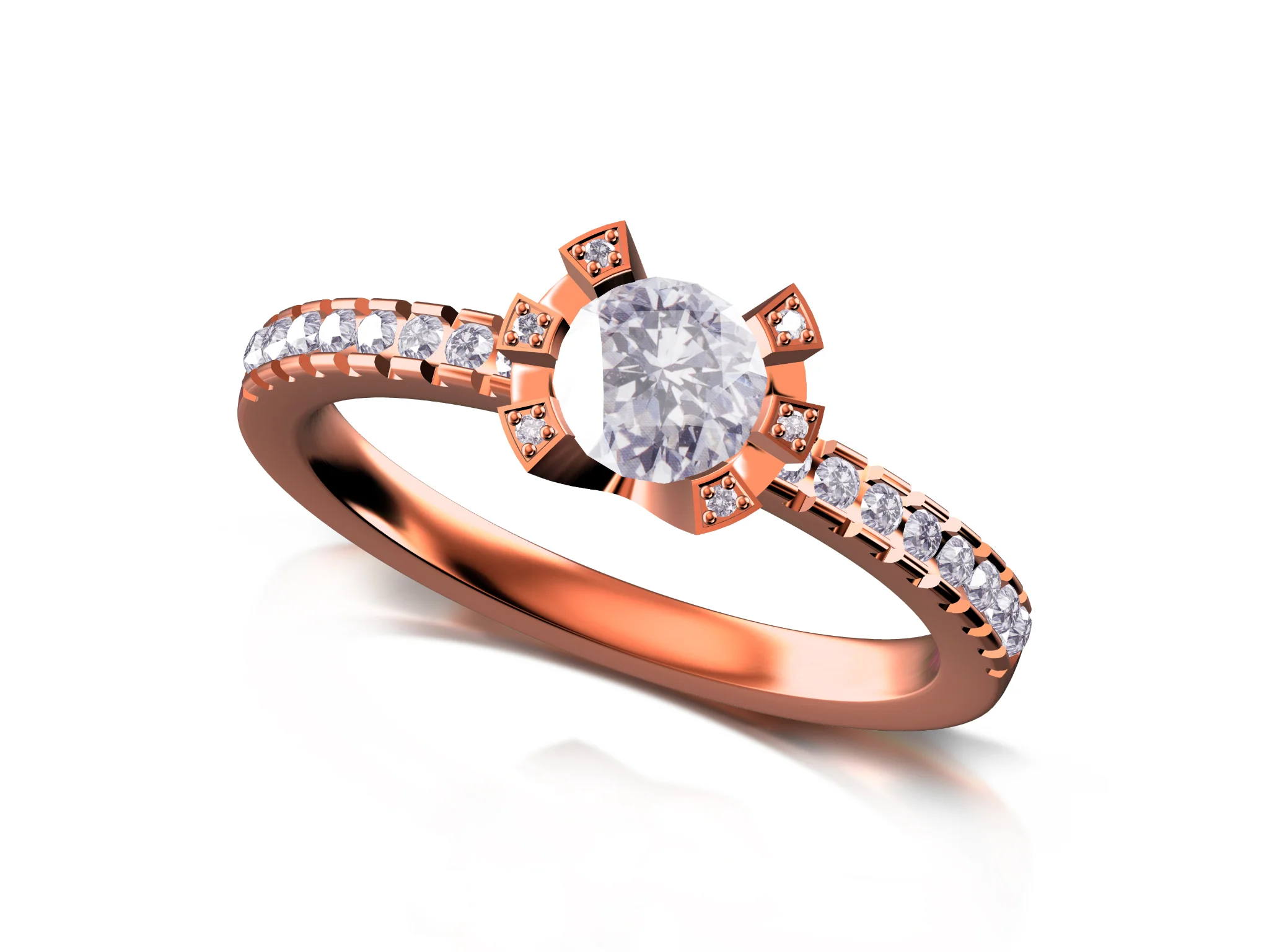 Solitaire Ring with Accent Prongs and Pave Shoulders — view 7