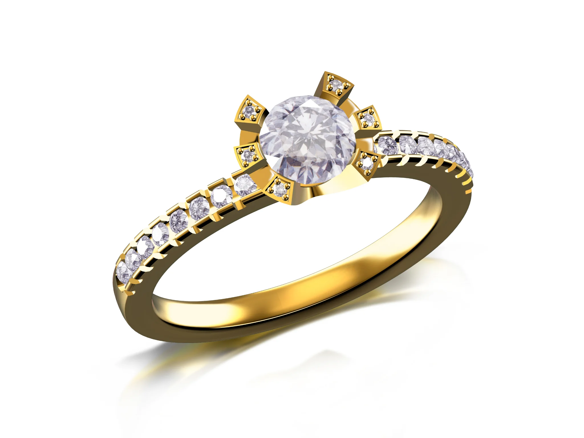 Solitaire Ring with Accent Prongs and Pave Shoulders — view 6