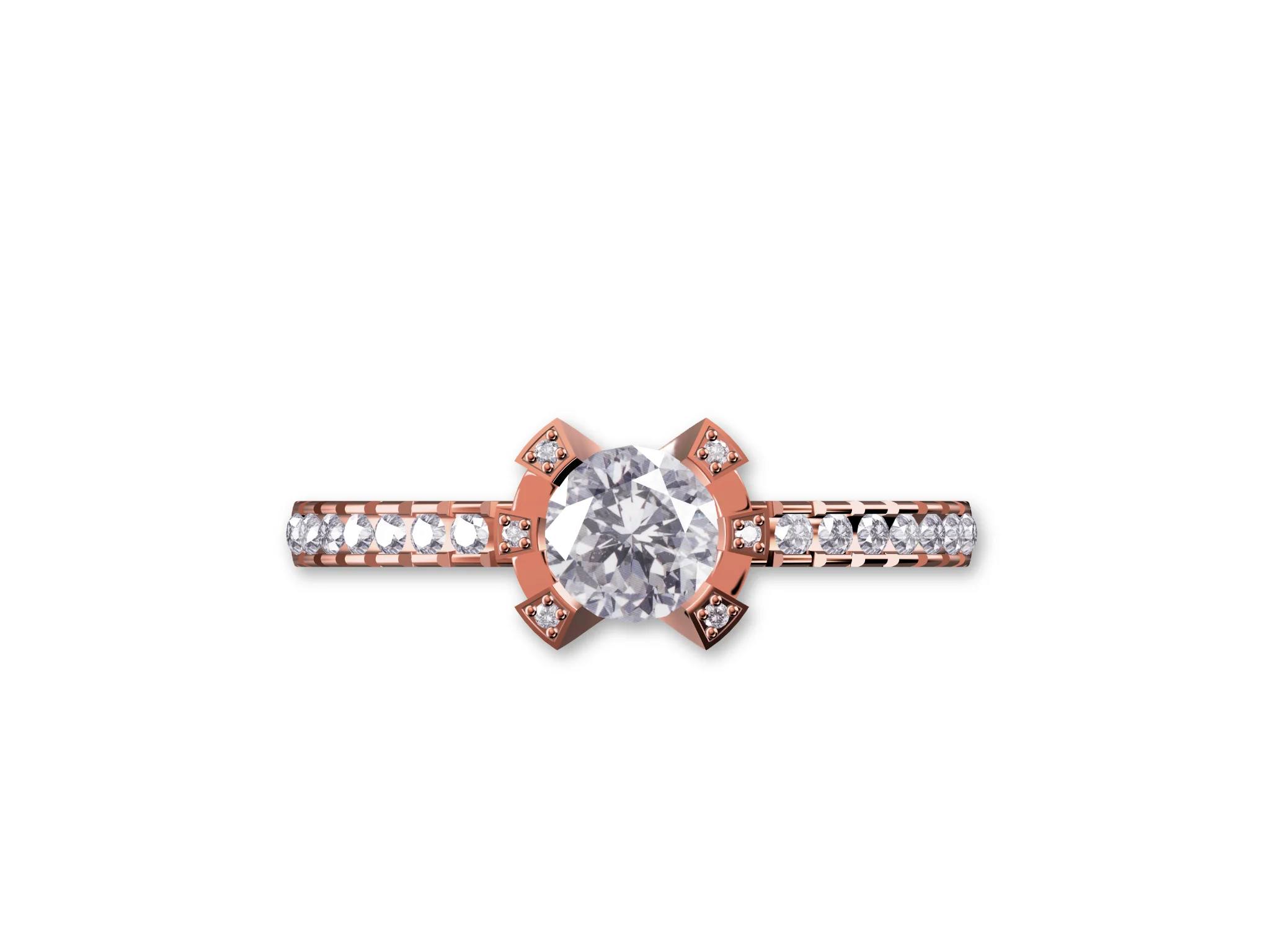 Solitaire Ring with Accent Prongs and Pave Shoulders — view 2