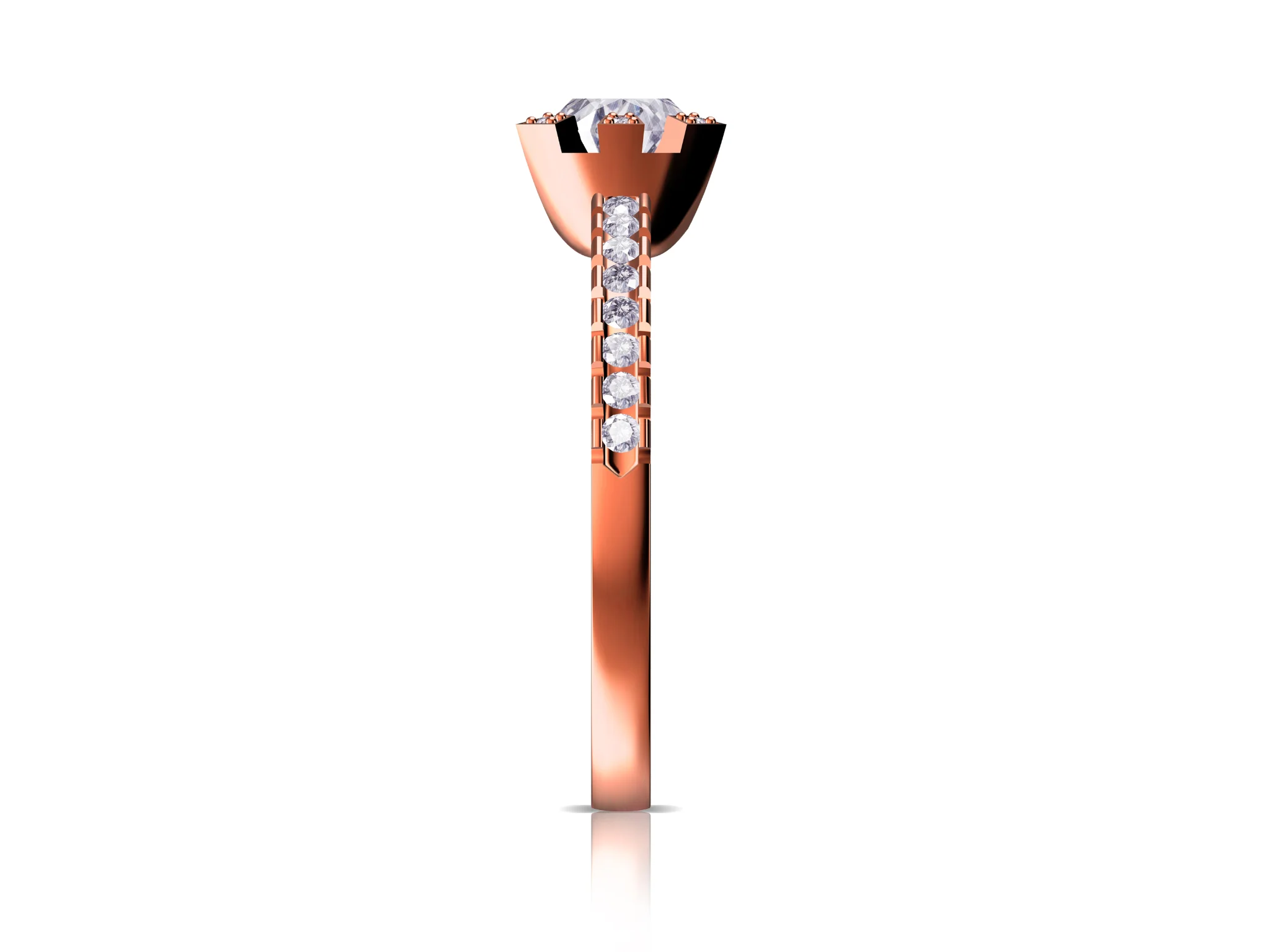 Solitaire Ring with Accent Prongs and Pave Shoulders — view 4