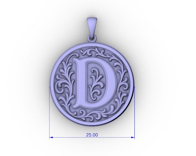 Letter D Initial Pendant with Acanthus Scroll Frame — view 6