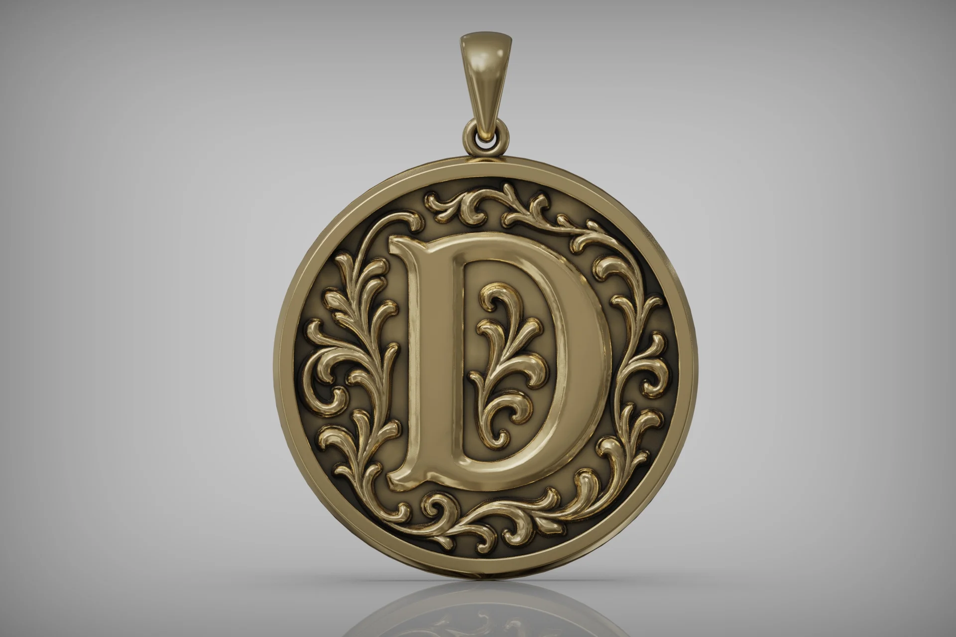 Letter D Initial Pendant with Acanthus Scroll Frame — view 3