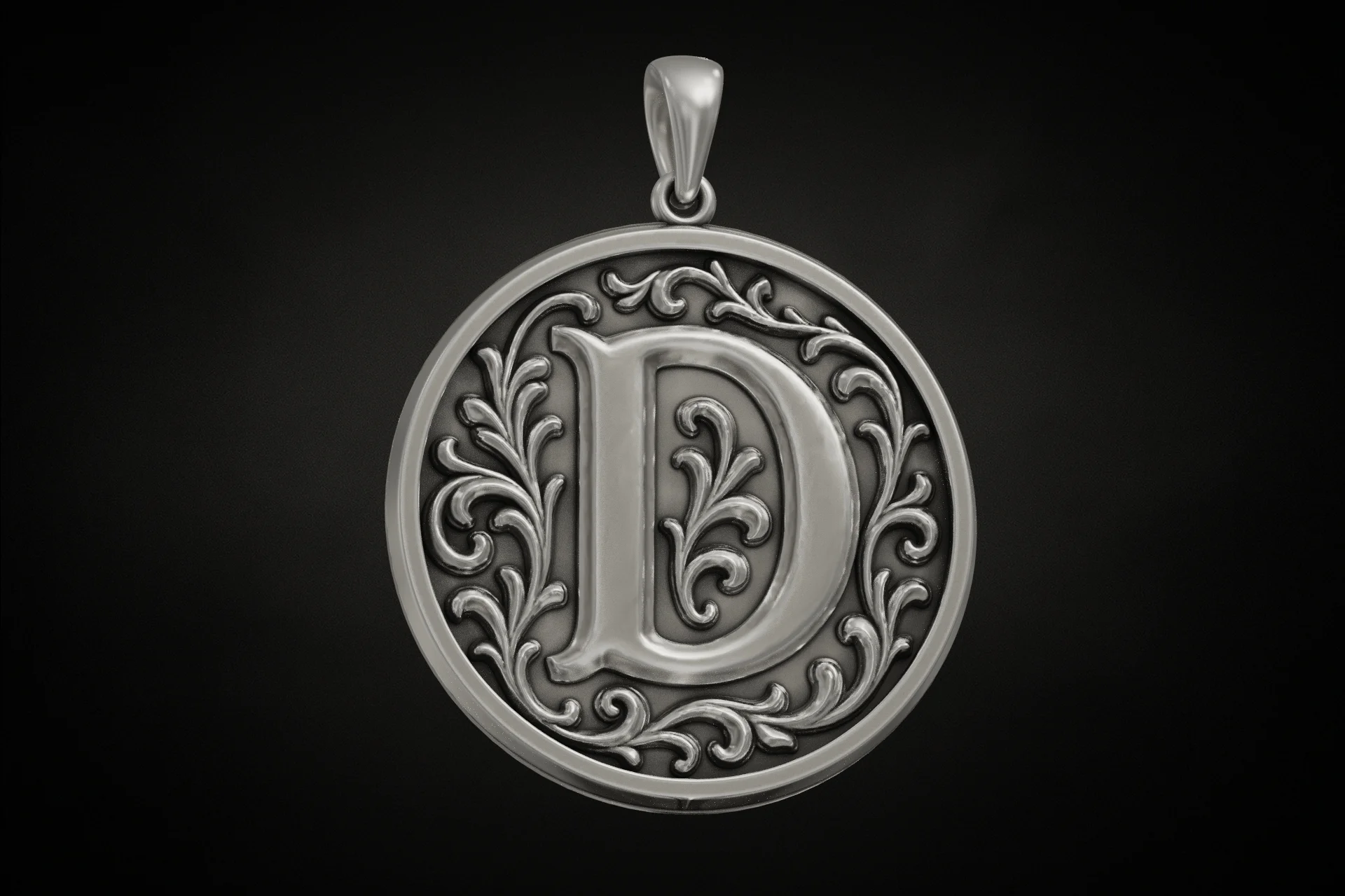 Letter D Initial Pendant with Acanthus Scroll Frame