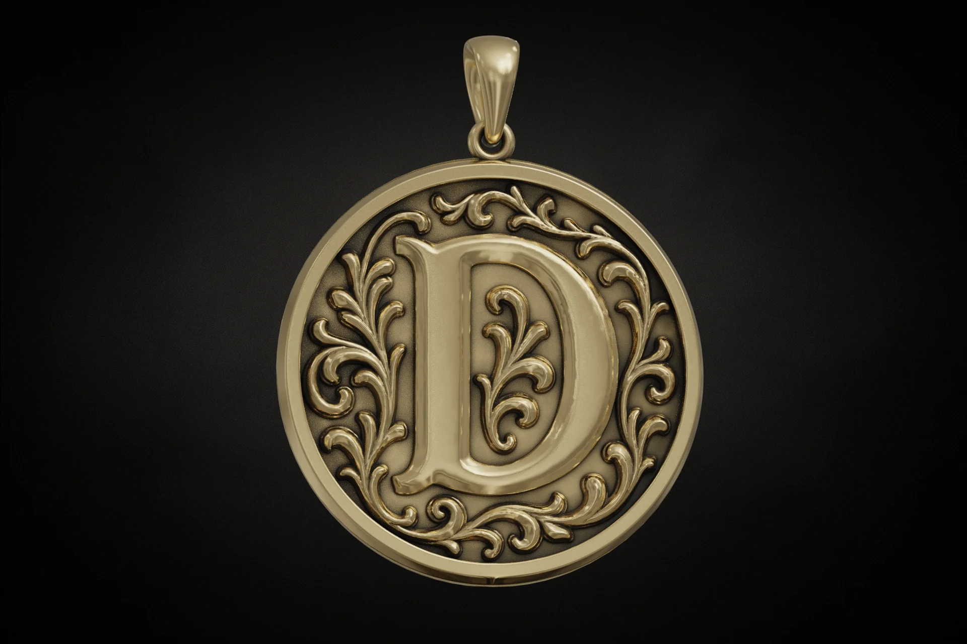Letter D Initial Pendant with Acanthus Scroll Frame — view 2