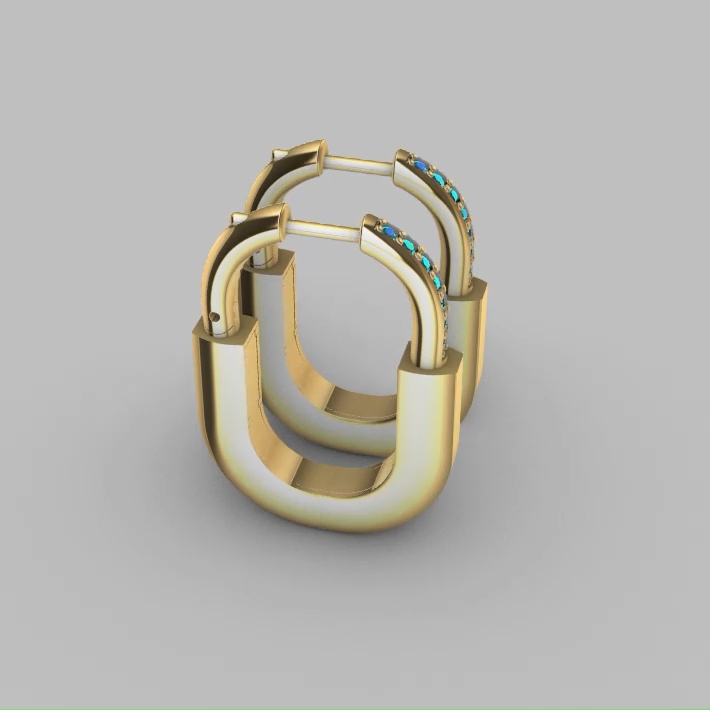 Modern U-Shape Link Hoop Earrings with Gems — view 2