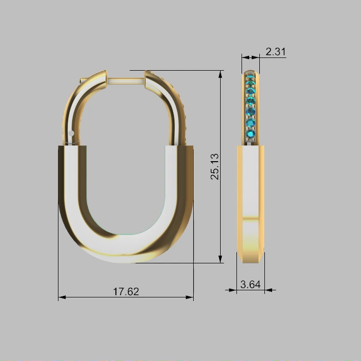 Modern U-Shape Link Hoop Earrings with Gems