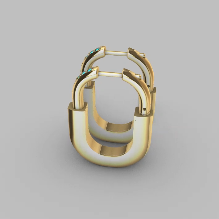 Modern U-Shape Link Hoop Earrings with Gems — view 8