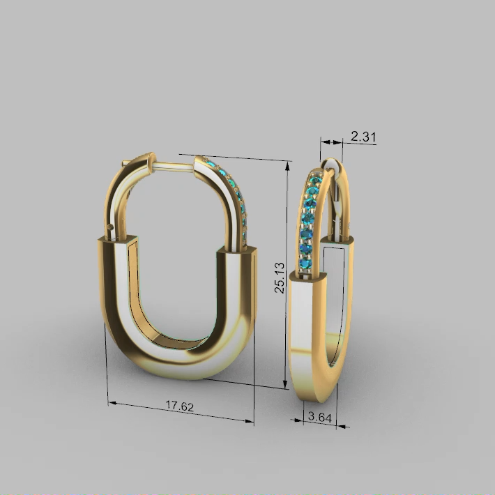 Modern U-Shape Link Hoop Earrings with Gems — view 4