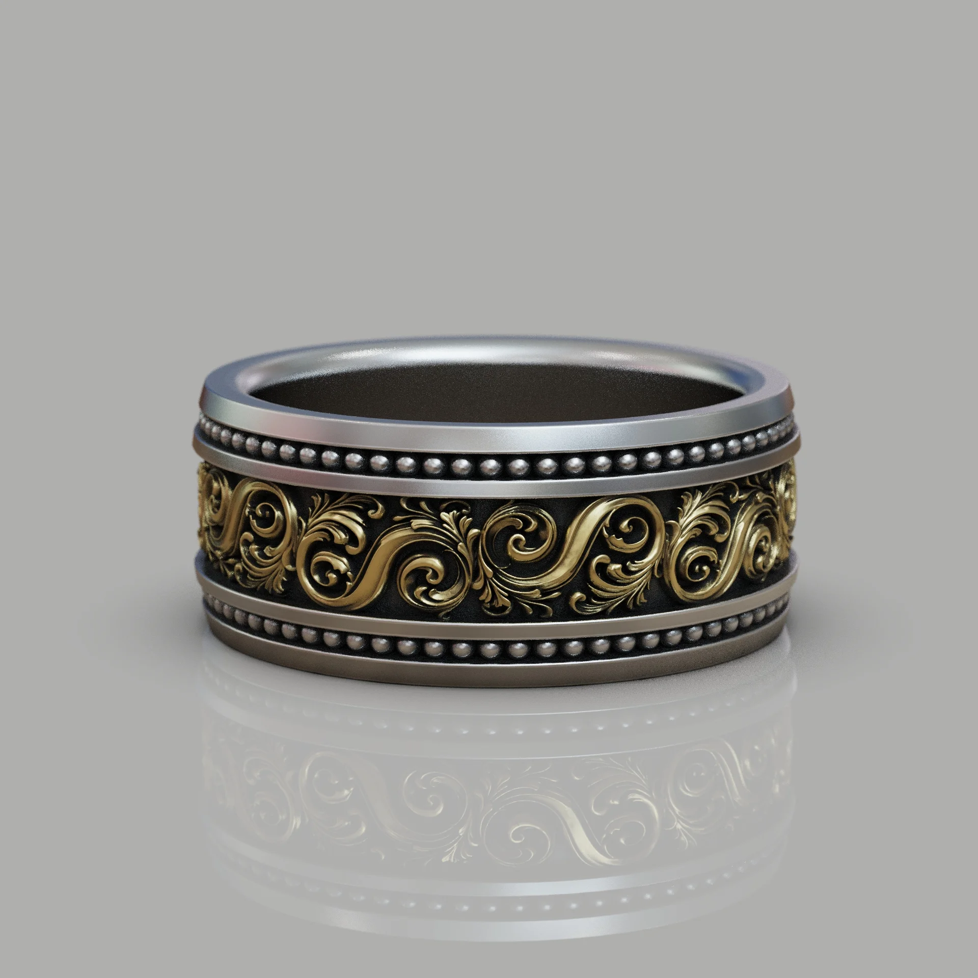 Vintage Baroque Wide Scrollwork Band Ring — view 5