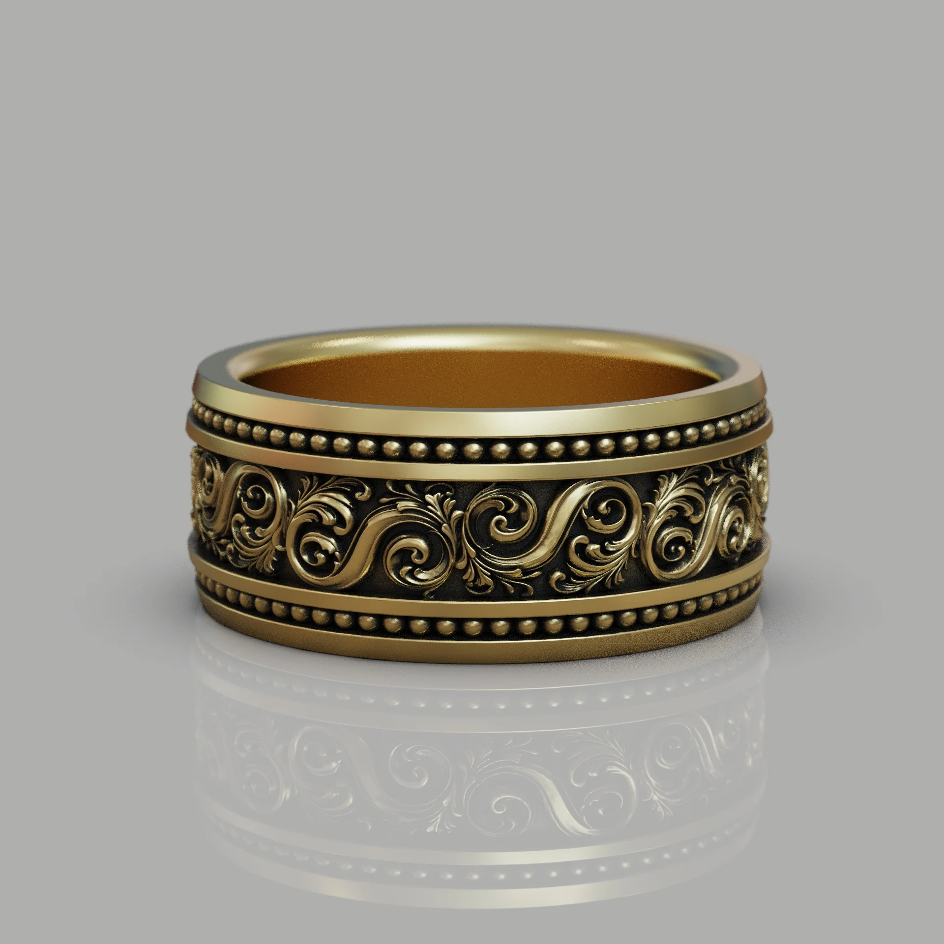 Vintage Baroque Wide Scrollwork Band Ring — view 4