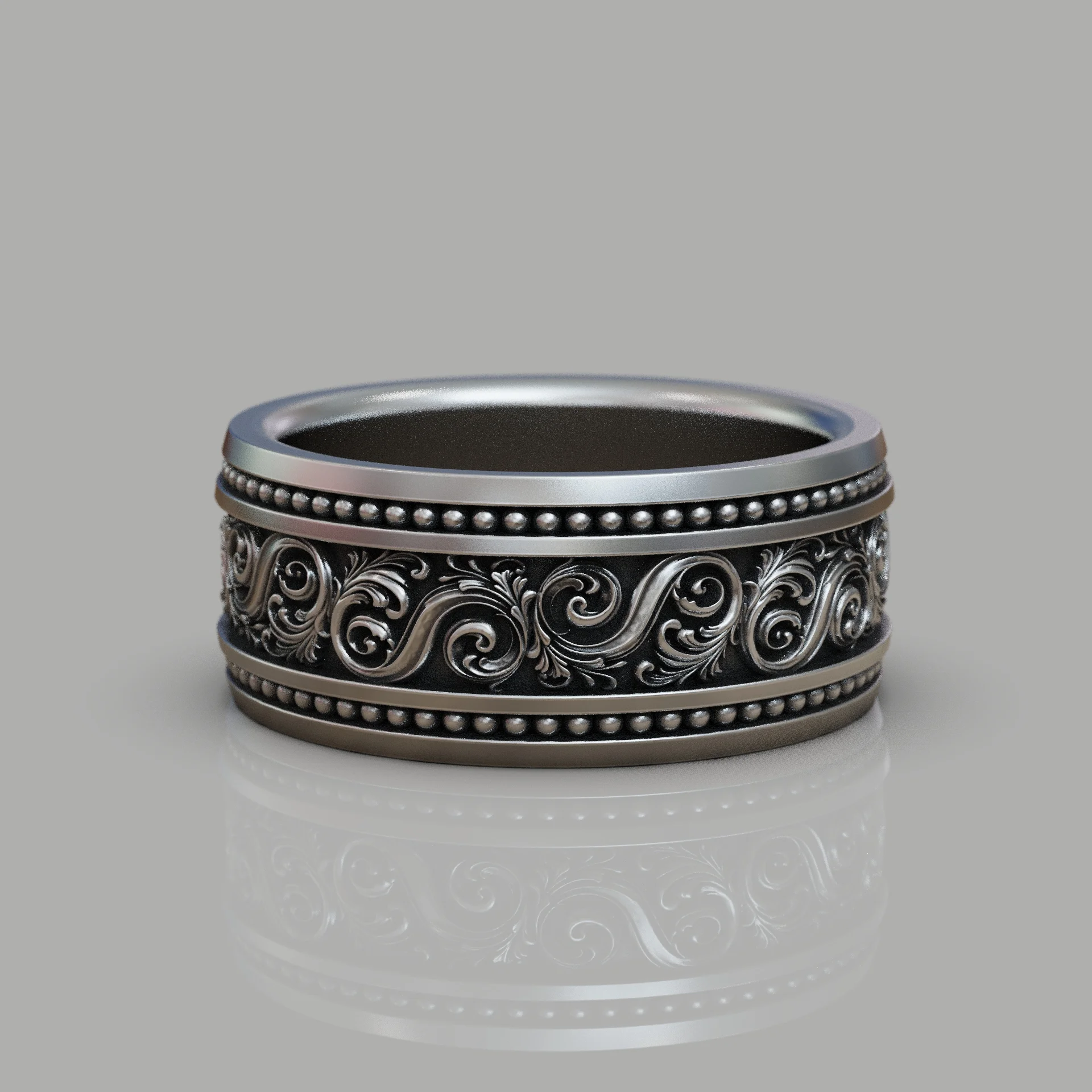 Vintage Baroque Wide Scrollwork Band Ring — view 2