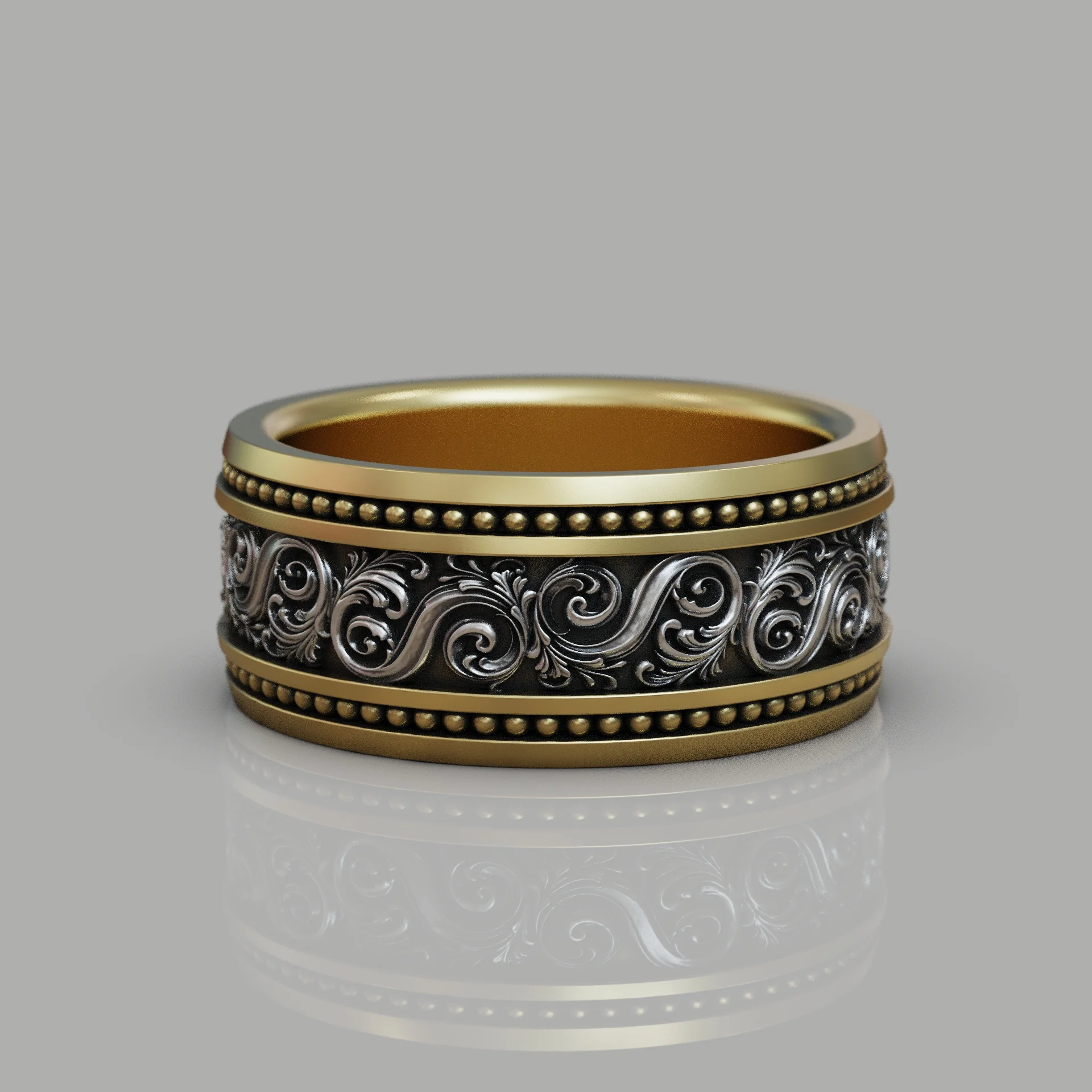 Vintage Baroque Wide Scrollwork Band Ring — view 3