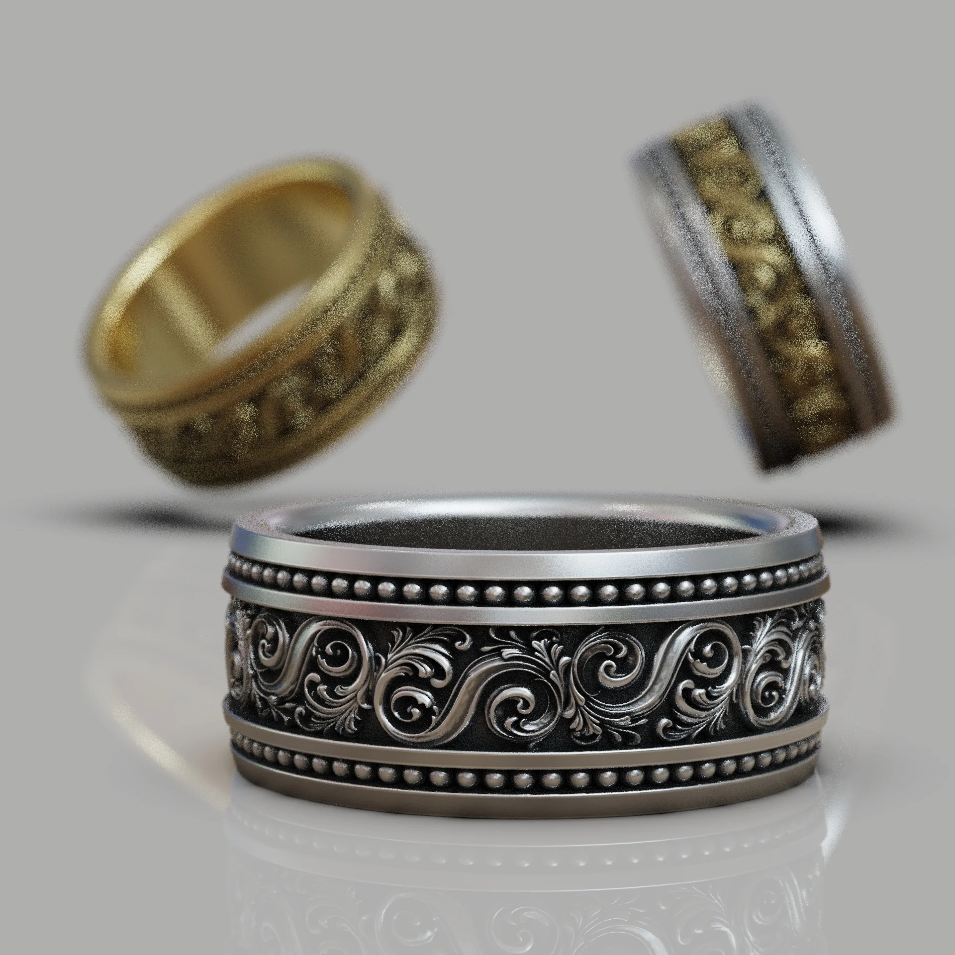 Vintage Baroque Wide Scrollwork Band Ring