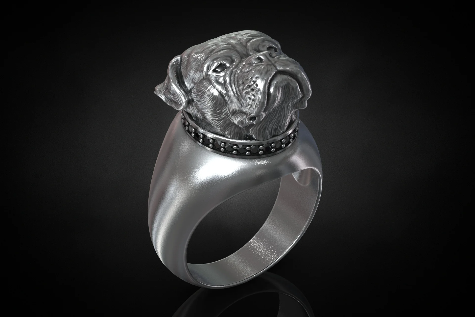 Mastiff Dog Head Gem Collar Ring — view 3